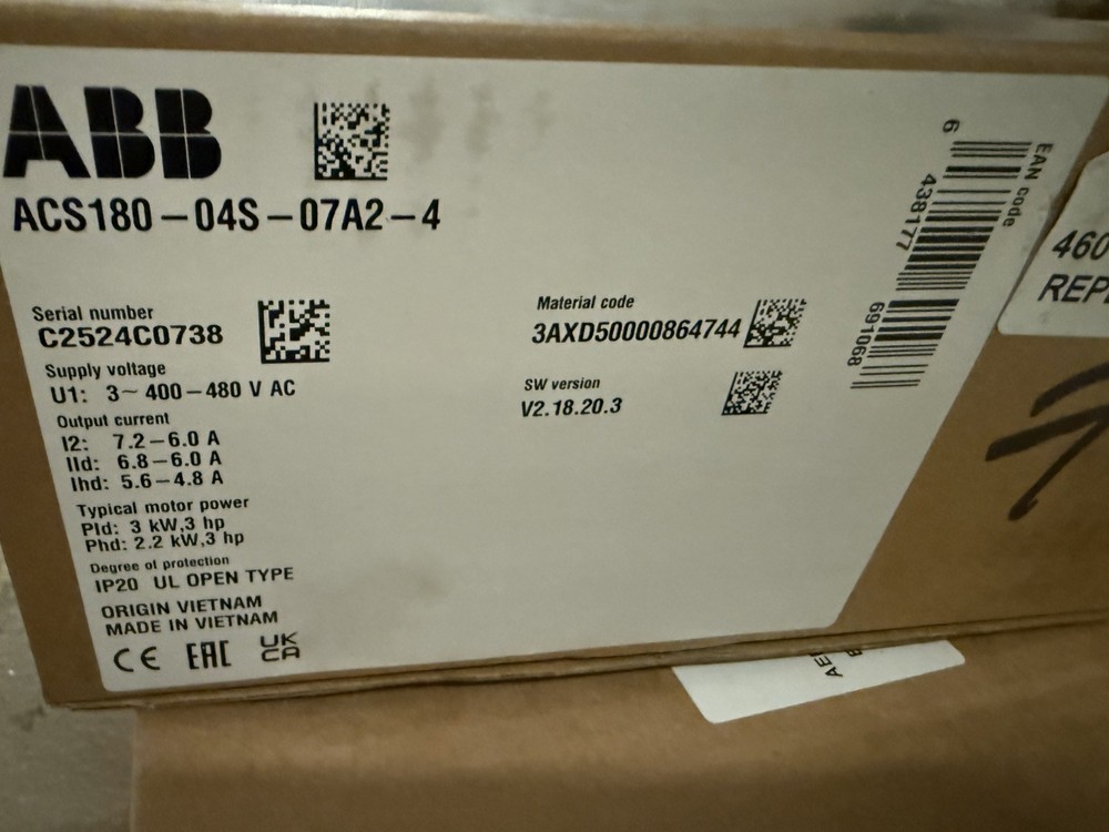 ABB ACS180-04S-07A2-4 – Frequency Drive 3KW IN:7.2A 3-Phase VFD 3HP