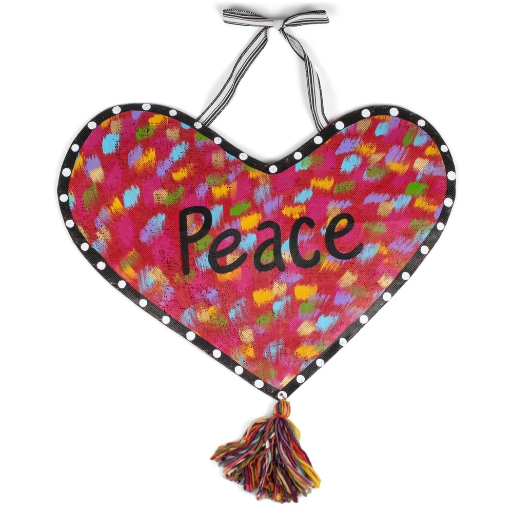 Demdaco Colorful Peace Heart Mesh Door Hanger, Aluminum, 22″x26″H