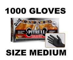 PITBULL Black Nitrile Gloves, 6 mil, Powder Free, Case of 1000 Size M MEDIUM