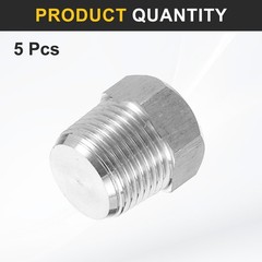 5pcs 304 Stainless Steel Pipe Plug Fitting 3/8″ NPT Male Thread Outer Hex Head