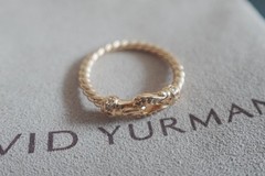 NEW.DavidYurman.Cable Buckle Sterling GOLD 18K Diamond Buckle Ring Sz 8