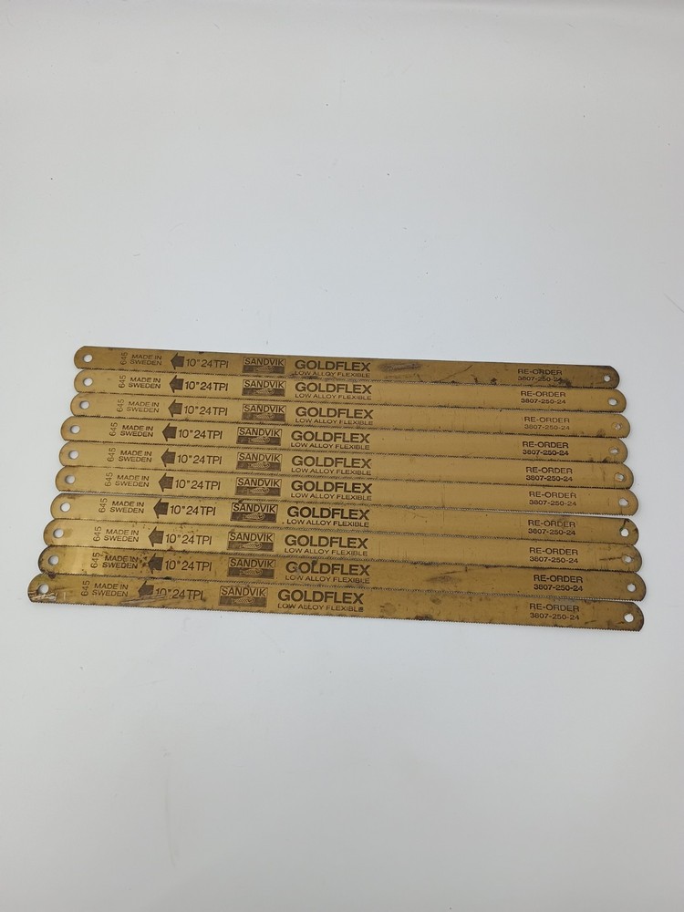 Vintage Sandvik Goldflex 10″Hacksaw Blades 24 TPI Made In Sweden – LOT OF 10