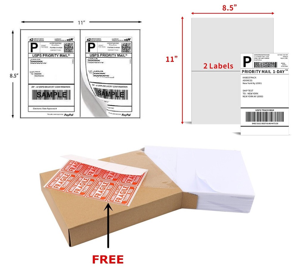 200-8000 Shipping Labels 8.5″ x 5.5″ Half Sheets Blank Self Adhesive 2 Per Sheet