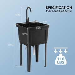 Plastic Utility Sink, Freestanding Sink with Hot&Cold Faucet, Soap Dispenser