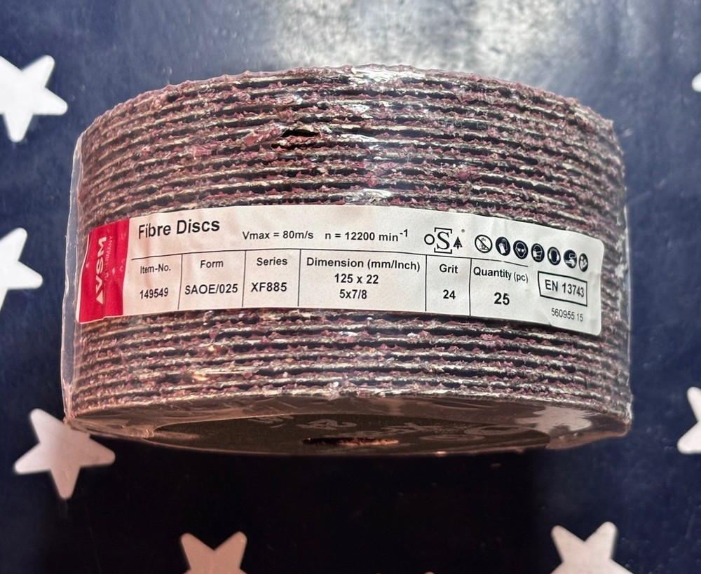 VSM 5” 24G Ceramic Fiber Disc 7/8” 149549 5×7/8 24 Grade/Grit XF885 25 Disc
