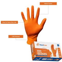 HandCare Orange Nitrile Gloves – Powder Free (8 Mil), 100 Gloves ( 1 BOX)
