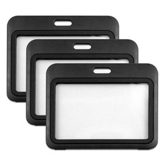 3-Pack Horizontal Hard Plastic ID Badge Holders – Double-Sided Black