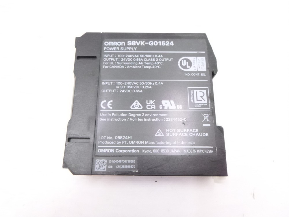 Omron S8VK-G01524 DIN Rail Power Supply Single Phase 15W 24V Out 100 to 240VAC