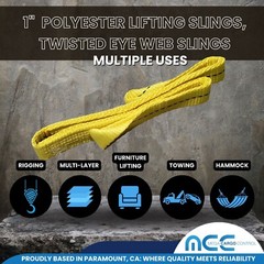 1″ x 3 / 6 / 9ft 1-Ply Twisted Eye Web Sling Lifting Strap Industrial 1600 lbs