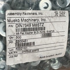 (500) 8mm Metric Zinc Steel Flat Washers USA Made M8 Flat Washer DIN7349 M8STZ