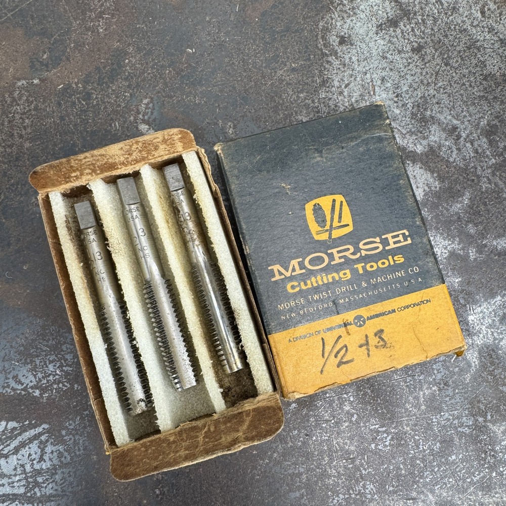 Vtg MORSE Cutting Tools – 1/2 12 NC Taps – 3 Piece Tap Set HS w/ Box
