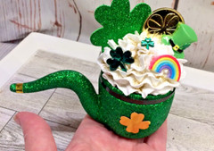 Cute St Patrick’s Day SHAMROCK Irish PIPE Fake Whipped Cream Tier Tray Decor