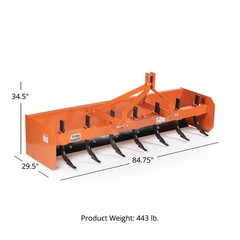 Titan Attachments 3 Point 7FT Rear Box Blade Scraper Grader, Cat 0 and 1