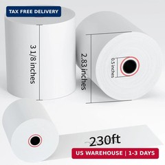 3-1/8 x 230ft Thermal Receipt Paper Rolls, Cash Register Paper Rolls, Thermal Pa
