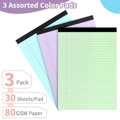 Colored Legal Pads, 3 Pack Writing Pads 8.5 x 11 inch, 3Pcs-8.5*11in, White