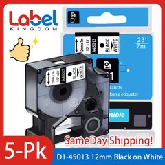 5PK For Dymo D1 Black on White S0720530 Label Tape Cassette 45013 1/2″ 12mm 160
