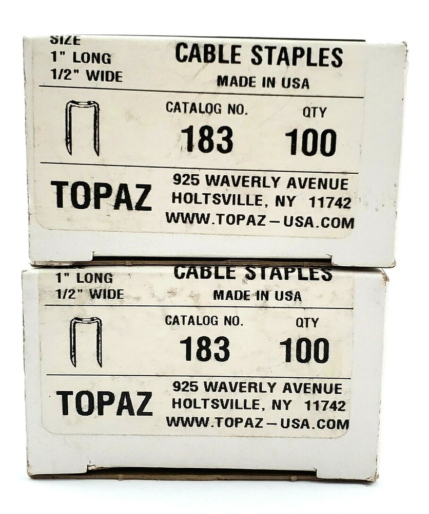 Lot of 2 Boxes of 100 Topaz Cat # 183 Cable Staples 1″ x 1/2″