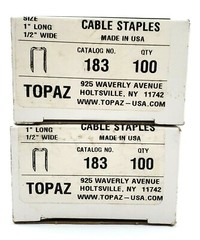 Lot of 2 Boxes of 100 Topaz Cat # 183 Cable Staples 1″ x 1/2″