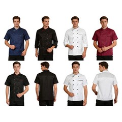 US Unisex Men Women Chef Coat Jacket Kitchen Hotel Restaurant Work Uniform Tops