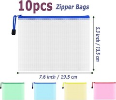 B6 Size Waterproof Mesh Pouch Set, 10 Multicolored Zipper Bags for Home & Office