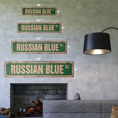 RUSSIAN BLUE Vintage Street Sign Metal Plastic cat breed feline kitty kitten