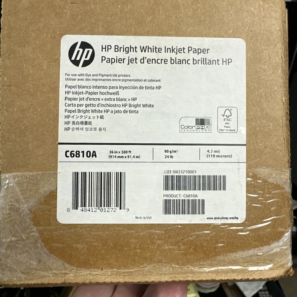 HP C6810A Bright White Inkjet Large Format Paper 4.7 mil 36″ x 300′ ft, 1 Roll