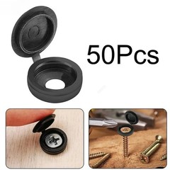 100 Pcs Black Hinged Screw Cover Caps – Snap Flip Tops w/ Washers Small