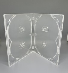 100 PCS NEW 14MM QUAD (4) DISC DVD CASE, SUPER CLEAR, OVERLAP HUB, PP-Q14-C-SLP