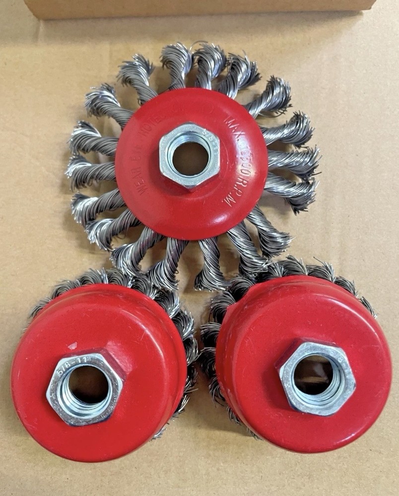 MIKILIKIEN 3 Pcs 2.5 inch Wire Cup Brush for 4 1/2 Angle Grinder, RED