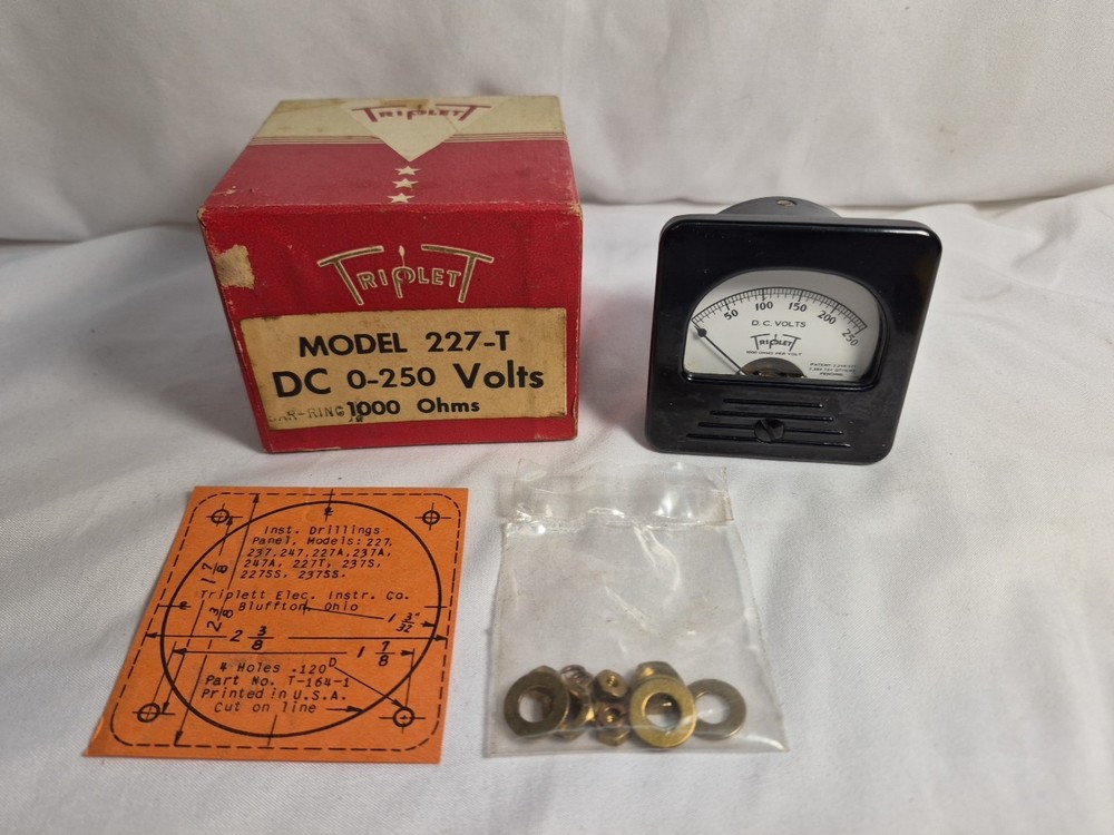 VTG NOS TRIPLETT MODEL 227-T DC 0-250 Volts METER IN Original Box Steampunk USA
