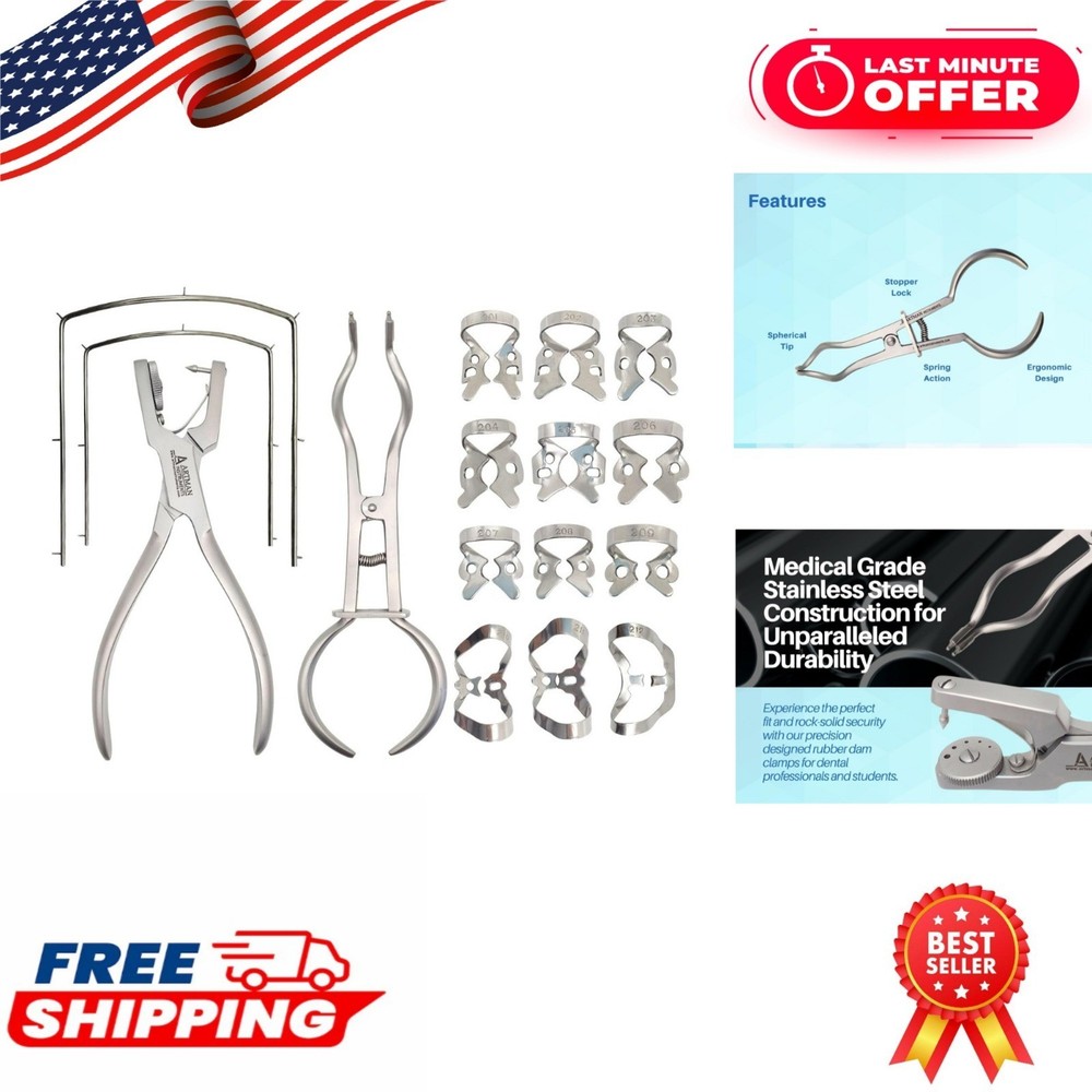 ARTMAN INSTRUMENTS Rubber Dam Kit – 12 Clamps, Punch Plier, Dental Tools