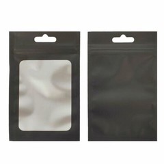 4x7in Black Matte Foil Mylar Flat Zip Seal Bag w/ Desiccant & Window & Euro Slot