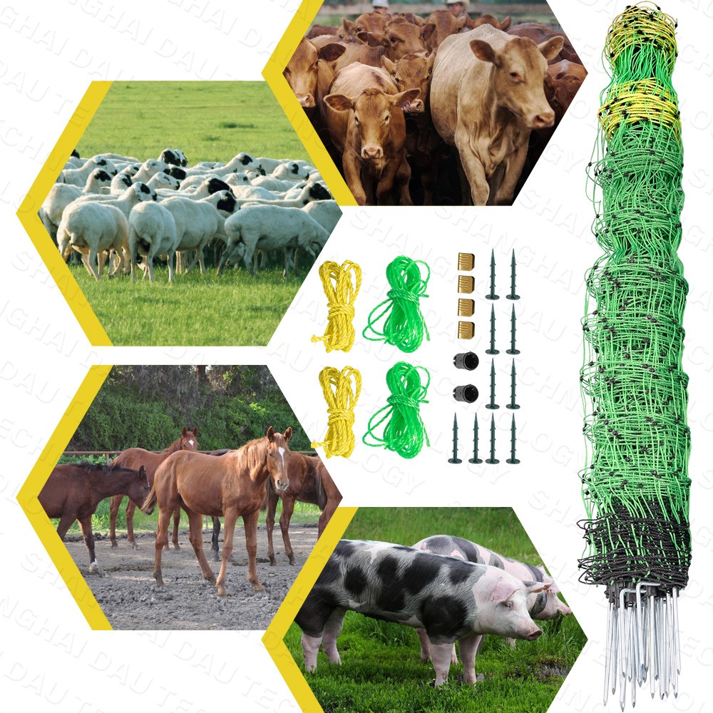 Electric Netting Fence Kit Sheep Fencing 42″H x 164’L with Posts Spikes Green