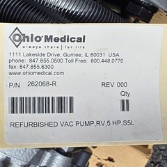 Ohio Medical Squire-Cogswell Rotary Vane Vacuum Pump S5L, 5hp, 208-230/460Vac