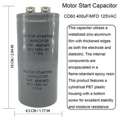 CD60 Capacitor 400uF 400MFD 125VAC 2Pack Motor Start Capacitor HVAC AC