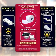 Vonlyst Thermal Receipt Paper Rolls 3 1/8″ x 230′ for Clover Station (12 rolls)