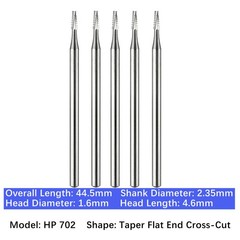 Vakker 5pc Dental HP 702 Carbide Burs Taper Flat End Cross-Cut 2.35mm Shank