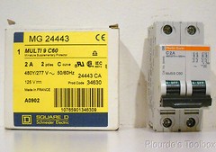 New Square D Multi-9 2-Pole C60 2A Miniature Supplementary Protector, MG24443