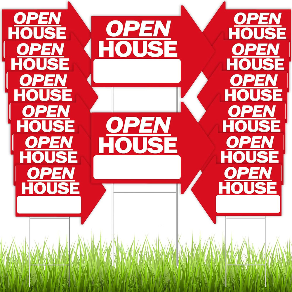 14 Pcs Open House Signs for Real Estate 18 X 24 Inch Double Sided Arrow Shape Di