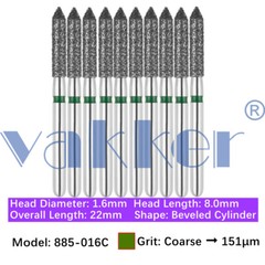 10pc Diamond Bur Shape Bevel Cylinder & Gingival Curetage Fine Medium Coarse