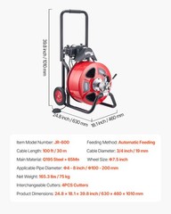 VEVOR Drain Cleaner Machine Electric Drain Auger 100 FT x 3/4 In Auto Feed