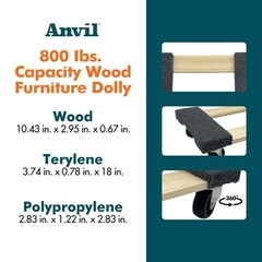 800 Lbs Capacity 18 In Wood Furniture Dolly Heavy Duty Moving Cart Wheels