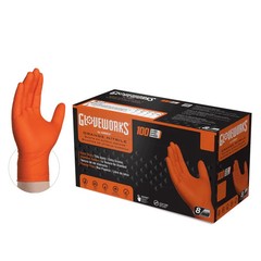 Ammex GloveWorks 8 Mil Orange Nitrile Gloves Large Diamond Grip Disposable