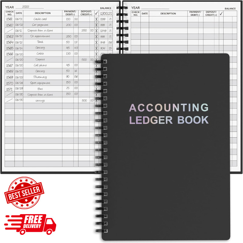 Accounting Ledger Book – A5 Check Register for Small Businesses & Personal Use,
