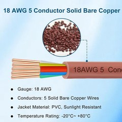 18AWG Thermostat Wire 18/5 Solid Copper Low Voltage HVAC Cable 5 Conductor