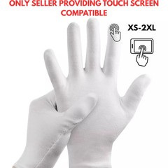 100% COTTON WHITE GLOVES Sizes-S to 2XL Moisturising Eczema TOUCH SCREEN UNISEX