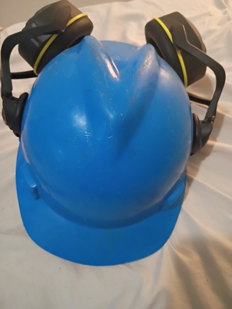 MSA V-Gard Hard Hat Adjustable Blue Class E W Ear Protection Included