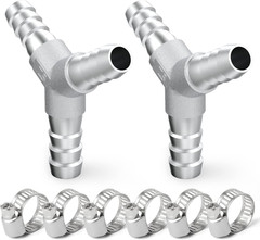 2PCS 304 Stainless Steel 3/8″ X 3/8″ X 3/8″ Hose Barb Fittings，3 Way Y Shape Joi