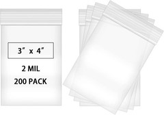 200-Piece Waterproof 3×4 Zip Bags – Sturdy Plastic Storage Solution