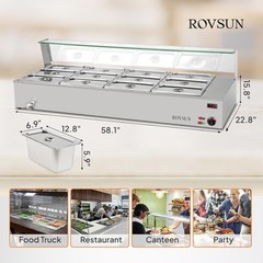 96QT 1500W Electric Commercial Food Warmer, 12-Pan Steam Table 8QT/Pan w/Shield